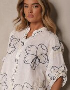 melya by melody Cămașă Alb-Bleumarin oversize cu mâneci ce pot fi prinse și broderie decorativă Follenea