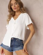 melya by melody Cămașă albă cu Mânecă Scurtă și Dantelă la Umeri Bettia