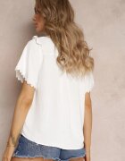 melya by melody Cămașă albă cu Mânecă Scurtă și Dantelă la Umeri Bettia