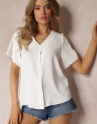 melya by melody Cămașă albă cu Mânecă Scurtă și Dantelă la Umeri Bettia