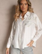 melya by melody Cămașă Albă cu vâscoză cu croi oversize cu aplicație din zirconiu Maliera