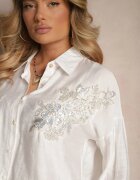 melya by melody Cămașă Albă cu vâscoză cu croi oversize cu aplicație din zirconiu Maliera