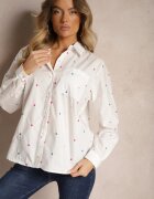 melya by melody Cămașă Albă din Bumbac Finisată cu Inimi Brodate și un Buzunar Merinitte