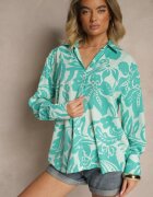 melya by melody Cămașă Albastră Oversize cu Imprimeu Floral Boinea