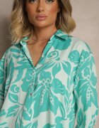 melya by melody Cămașă Albastră Oversize cu Imprimeu Floral Boinea