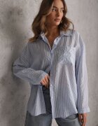 melya by melody Cămașă Albastră Oversize din Tencel cu dungi cu model brodat Tidore