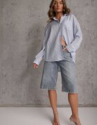 melya by melody Cămașă Albastră Oversize din Tencel cu dungi cu model brodat Tidore