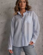 melya by melody Cămașă Albastră Oversize din Tencel cu dungi cu model brodat Tidore