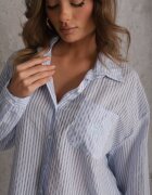 melya by melody Cămașă Albastră Oversize din Tencel cu dungi cu model brodat Tidore