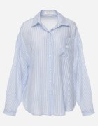 melya by melody Cămașă Albastră Oversize din Tencel cu dungi cu model brodat Tidore