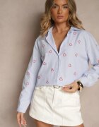 melya by melody Cămașă Albastru-Roșu Oversize în Dungi Cu Broderie Inimă Nitavela