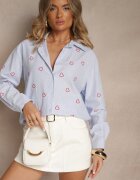 melya by melody Cămașă Albastru-Roșu Oversize în Dungi Cu Broderie Inimă Nitavela