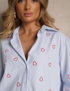 melya by melody Cămașă Albastru-Roșu Oversize în Dungi Cu Broderie Inimă Nitavela