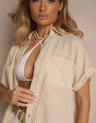 melya by melody Cămașă bej cu dungi cu mânecă scurtă Vimorina