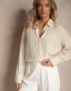 melya by melody Cămașă Bej deschis din Bumbac cu dungi verticale cu Zirconii Jarilea