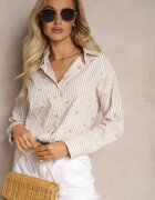 melya by melody Cămașă Bej deschis din bumbac Decorată cu model cu dungi subțiri și inimioare Vatille