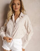 melya by melody Cămașă Bej deschis din bumbac Decorată cu model cu dungi subțiri și inimioare Vatille