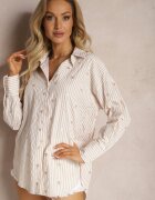 melya by melody Cămașă Bej deschis din bumbac Decorată cu model cu dungi subțiri și inimioare Vatille