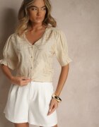 melya by melody Cămașă Bej deschis Ornată cu Broderie și cu Fir Argintiu Wilaravia