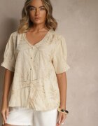 melya by melody Cămașă Bej deschis Ornată cu Broderie și cu Fir Argintiu Wilaravia