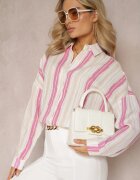 melya by melody Cămașă Bej-Fucsia Casual din Bumbac în Dungi Sileata