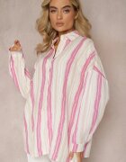 melya by melody Cămașă Bej-Fucsia Casual din Bumbac în Dungi Sileata