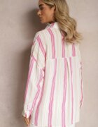 melya by melody Cămașă Bej-Fucsia Casual din Bumbac în Dungi Sileata