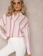 melya by melody Cămașă Bej-Fucsia Casual din Bumbac în Dungi Sileata