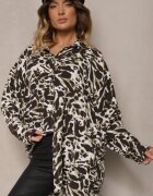 melya by melody Cămașă bej închisă din Viscoză cu In și Model Abstract Emariline