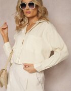 melya by melody Cămașă Bejă Elegantă din bumbac cu model clasic în dungi Lervana