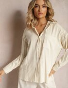 melya by melody Cămașă Bejă Elegantă din bumbac cu model clasic în dungi Lervana