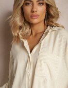 melya by melody Cămașă Bejă Elegantă din bumbac cu model clasic în dungi Lervana