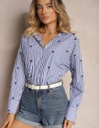 melya by melody Cămașă bleumarin din bumbac decorată cu model cu dungi subțiri și inimioare Vatille