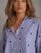 melya by melody Cămașă bleumarin din bumbac decorată cu model cu dungi subțiri și inimioare Vatille