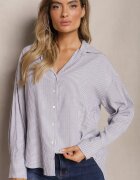 melya by melody Cămașă Bleumarin din In și Viscoză Decorată cu Model în Dungi Iveleira
