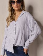 melya by melody Cămașă Bleumarin din In și Viscoză Decorată cu Model în Dungi Iveleira