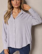 melya by melody Cămașă Bleumarin din In și Viscoză Decorată cu Model în Dungi Iveleira