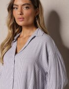 melya by melody Cămașă Bleumarin din In și Viscoză Decorată cu Model în Dungi Iveleira