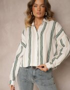 melya by melody Cămașă casual bej din bumbac cu dungi Sileata