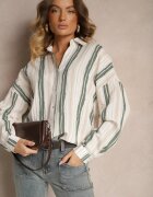 melya by melody Cămașă casual bej din bumbac cu dungi Sileata