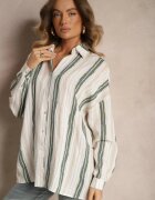 melya by melody Cămașă casual bej din bumbac cu dungi Sileata