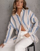 melya by melody Cămașă Casuală Bej și Albastră din Bumbac în Dungi Sileata