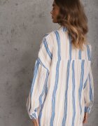 melya by melody Cămașă Casuală Bej și Albastră din Bumbac în Dungi Sileata