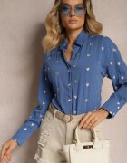 melya by melody Cămașă Clasică Albastră din Bumbac cu Adaos de In Larnniea