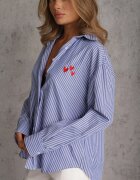 melya by melody Cămașă clasică din bumbac cu croială dreaptă și broderie decorativă Hermora Albastră