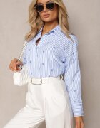 melya by melody Cămașă de bumbac albastru deschis decorată cu model cu dungi subțiri și inimioare Vatille
