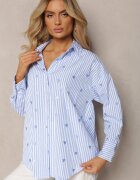 melya by melody Cămașă de bumbac albastru deschis decorată cu model cu dungi subțiri și inimioare Vatille