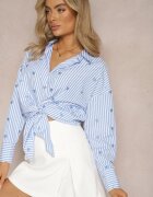 melya by melody Cămașă de bumbac albastru deschis decorată cu model cu dungi subțiri și inimioare Vatille