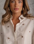 melya by melody Cămașă de vară din bumbac croi oversize decorată cu model brodat Harmomela Bej