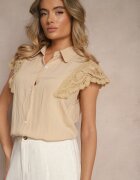 melya by melody Cămașă din viscoză bej cu in și mâneci ajurate Feniraen
